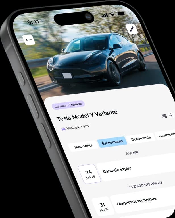 Application KanKoa sur un iPhone affichant les prochains événements d’un véhicule